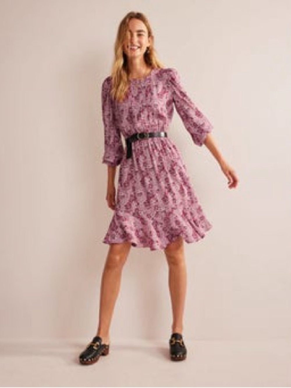 Boden Pleated Peplum Mini Dress in Paisley